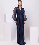 Blue embroidered satin dress