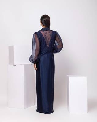 Blue embroidered satin dress 2