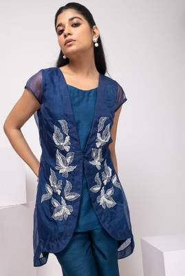 Blue embroidered silk co ord set 1