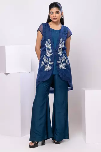 Blue embroidered silk co ord set