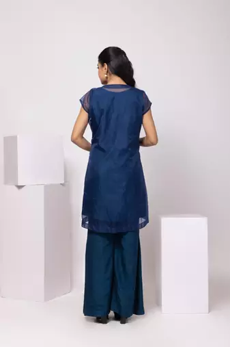 Blue embroidered silk co ord set