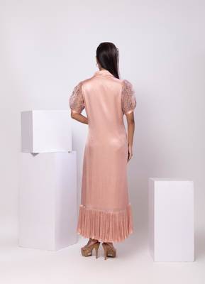 Peach embroidered satin dress 2