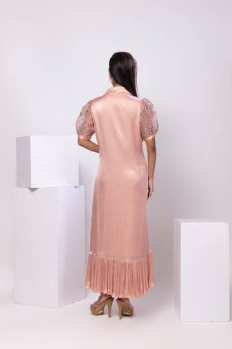 Peach embroidered satin dress