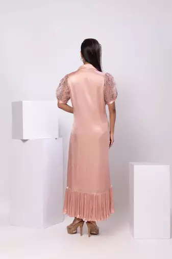 Peach embroidered satin dress