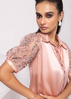 Peach embroidered satin dress 3