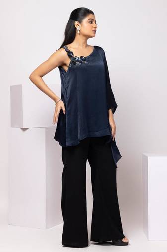 Black plain satin co ord set