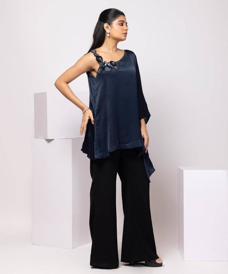 Black plain satin co ord set