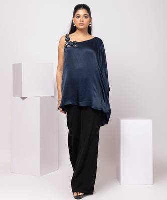Black plain satin co ord set 3