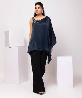 Black plain satin co ord set 1