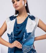 Blue embroidered satin jacket set