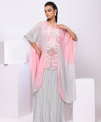 Pink embroidered georgette kaftan 1