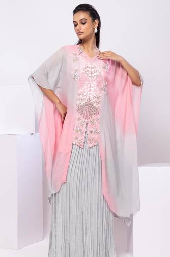 Pink embroidered georgette kaftan