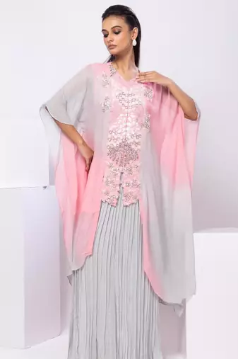 Pink embroidered georgette kaftan