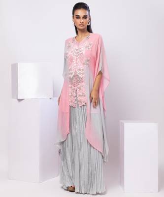 Pink embroidered georgette kaftan 2