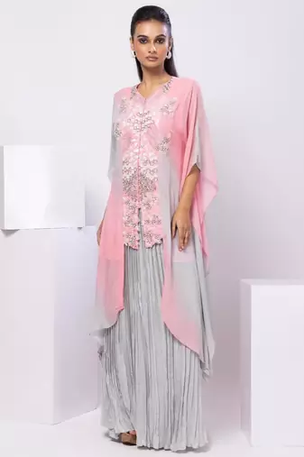 Pink embroidered georgette kaftan