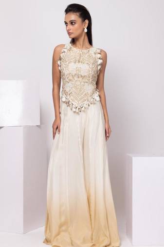 White embroidered linen co ord set