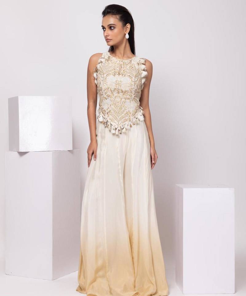 White embroidered linen co ord set