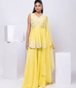 Yellow embroidered silk sharara set