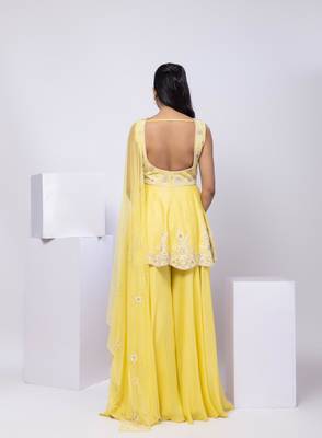 Yellow embroidered silk sharara set 3