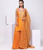 Orange embroidered silk sharara set