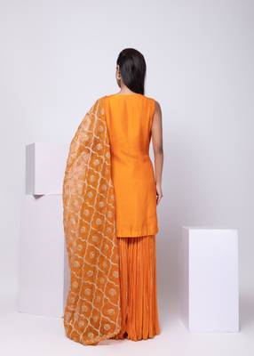 Orange embroidered silk sharara set 3