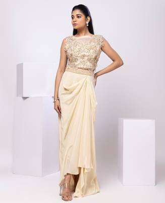 Beige embroidered organza co ord set 1