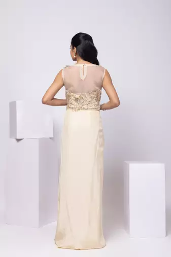 Beige embroidered organza co ord set