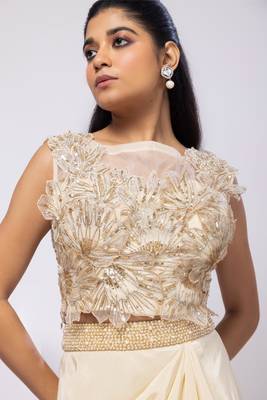 Beige embroidered organza co ord set 3