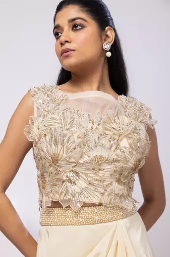 Beige embroidered organza co ord set