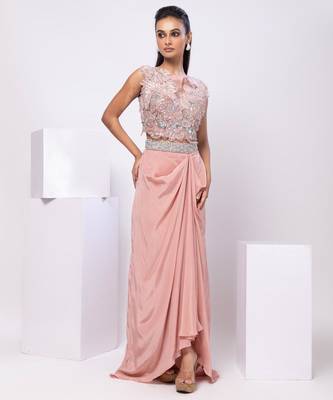 Pink embroidered organza co ord set 1