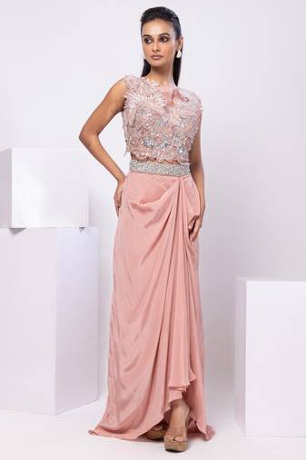Pink embroidered organza co ord set