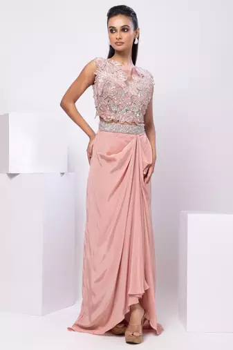 Pink embroidered organza co ord set