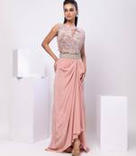 Pink embroidered organza co ord set