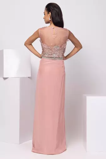 Pink embroidered organza co ord set