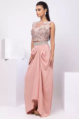 Pink embroidered organza co ord set