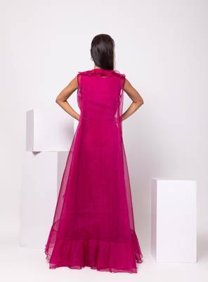 Magenta embroidered organza cape set 2