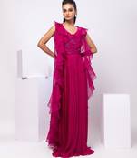 Magenta embroidered organza cape set