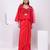 Red embroidered crepe cape set