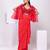 Red embroidered crepe cape set