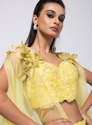 Yellow embroidered crepe cape set 2