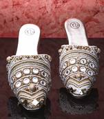 Gold embroidered leather mules