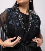 Black embroidered organza cape set
