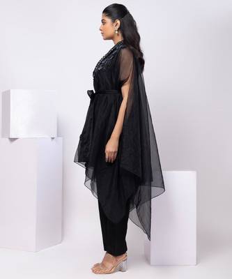 Black embroidered organza cape set 2