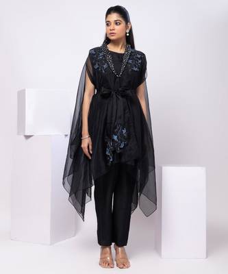 Black embroidered organza cape set 3