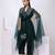 Green embroidered organza cape set