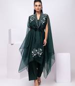Green embroidered organza cape set