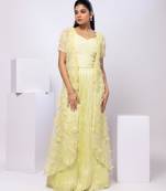 Lime embroidered organza cape set