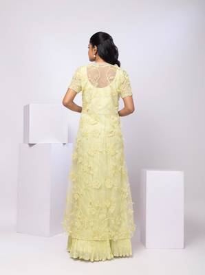 Lime embroidered organza cape set 2