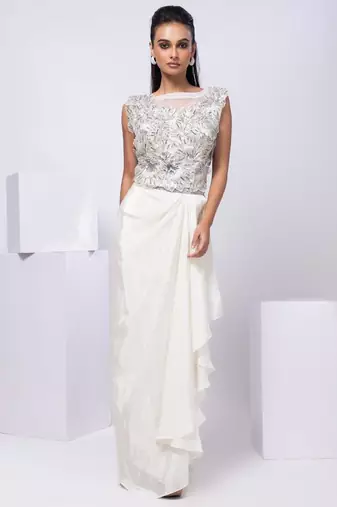 White embroidered organza co ord set