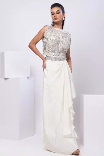 White embroidered organza co ord set